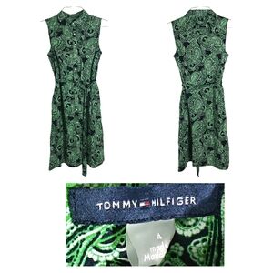 Tommy Hilfiger Green Paisley Sleeveless Button Down Dress